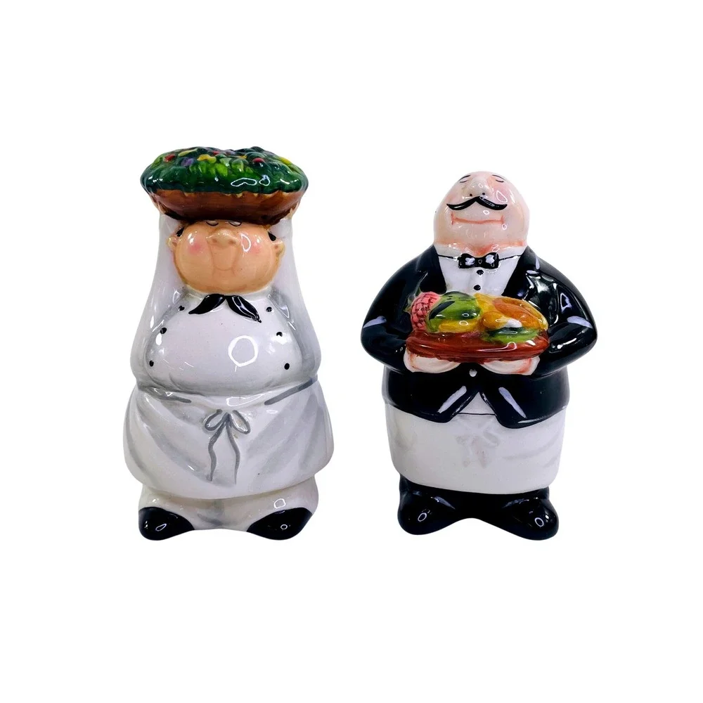 CIC Ceramic Chef and Waiter Salt and Pepper Shakers Set Whimsical Kitchen Decor - Picture 1 of 7